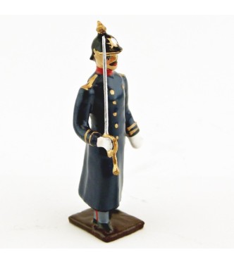 officier de l'infanterie prussienne capote bleue, casque à pointe (pickelhaub