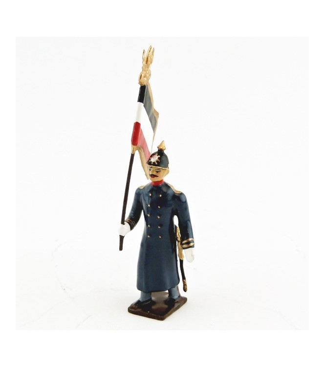drapeau de l'infanterie prussienne capote bleue, casque à pointe (pickelhaube