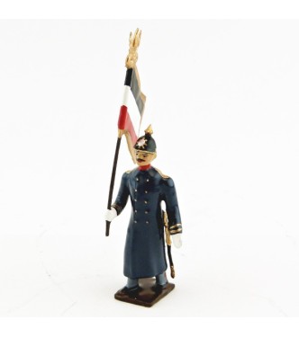 drapeau de l'infanterie prussienne capote bleue, casque à pointe (pickelhaube