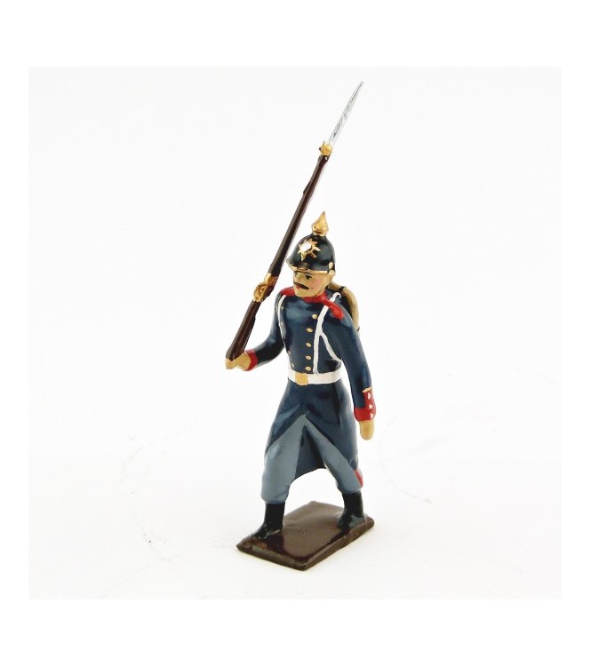 fantassin de l'infanterie prussienne capote bleue, casque à pointe (pickelhau