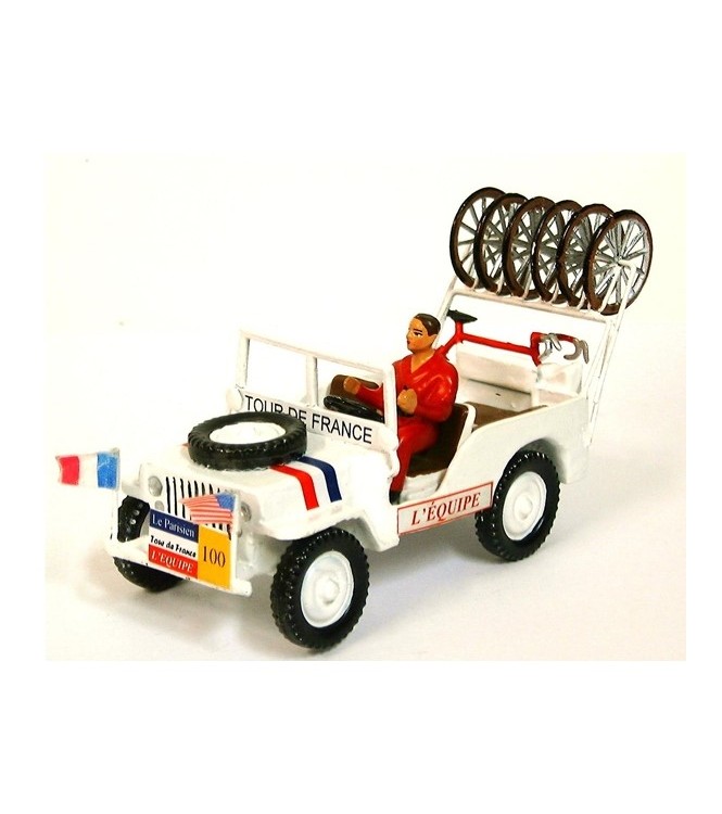 Jeep blanche Willys avec cadres et roues (+ chauffeur) en coffret rouge