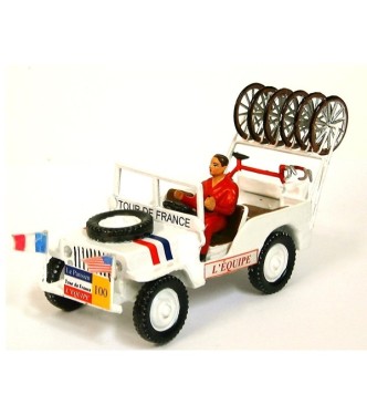 Jeep blanche Willys avec cadres et roues (+ chauffeur) en coffret rouge