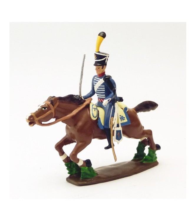 cavalier du 1er Hussards à la charge, sabre au côté