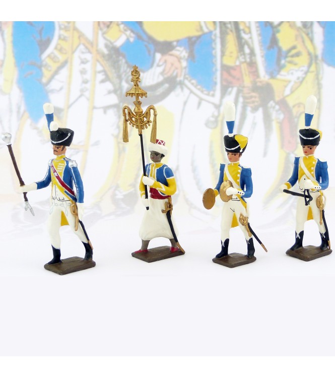 lot de 4 musiciens du 3e rgt de grenadiers (1 Tambour-Major, 1 Chapeau chinois,