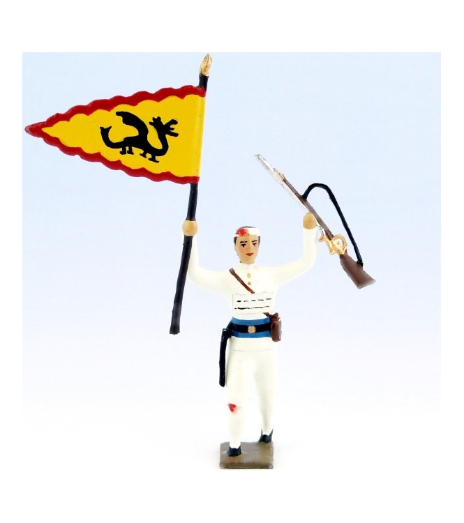 Colonial blessé rapportant un drapeau chinois