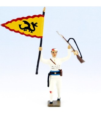 Colonial blessé rapportant un drapeau chinois