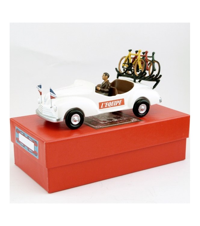 Peugeot 203 suiveuse avec porte-vélos (chauffeur) en coffret rouge