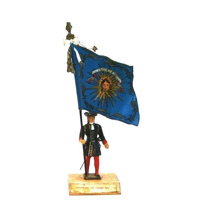 Drapeau Louis XIV (1680, Louis XIV) sur socle bois