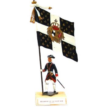 étendard du Régiment De La Dauphine (1747, Louis XV) sur socle bois
