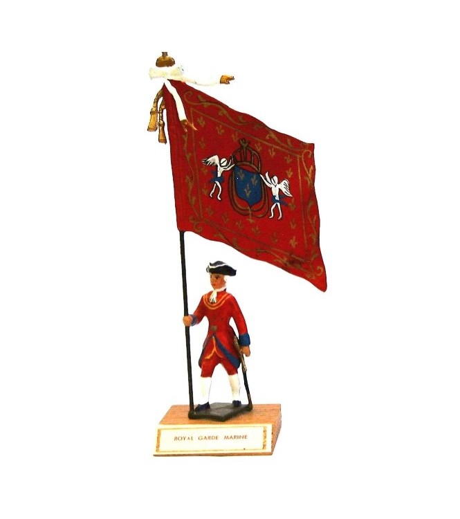 étendard Royal Garde Marine (1740, Louis XV) sur socle bois