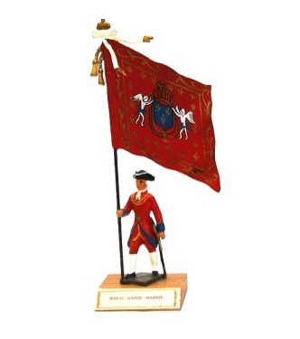 étendard Royal Garde Marine (1740, Louis XV) sur socle bois