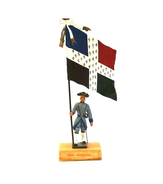étendard du Royal Roussillon (1680, Louis XIV) sur socle bois