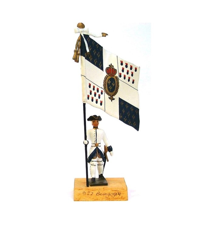 étendard du Régiment De Bourgogne (1750, Louis XV) sur socle bois