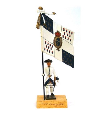 étendard du Régiment De Bourgogne (1750, Louis XV) sur socle bois