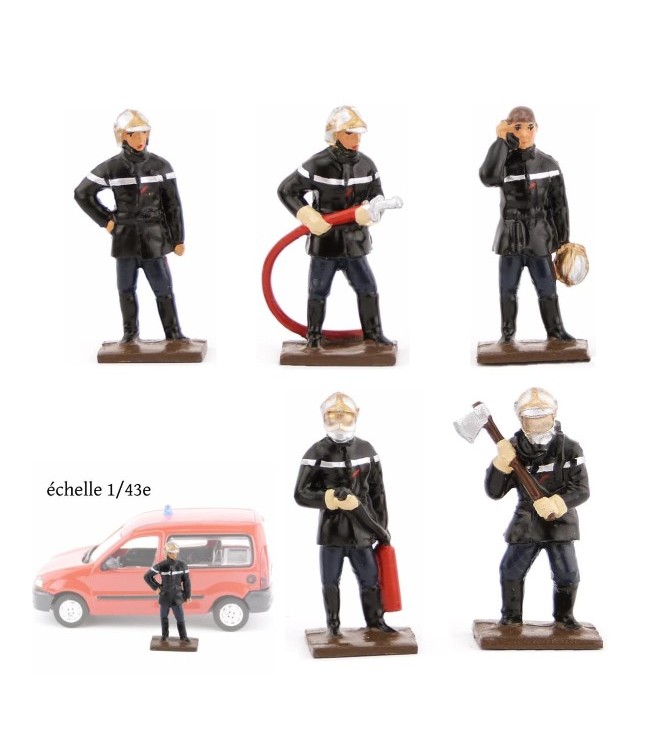 ensemble de 5 pompiers, collection ''minis'' 1/43e (h.40 mm)