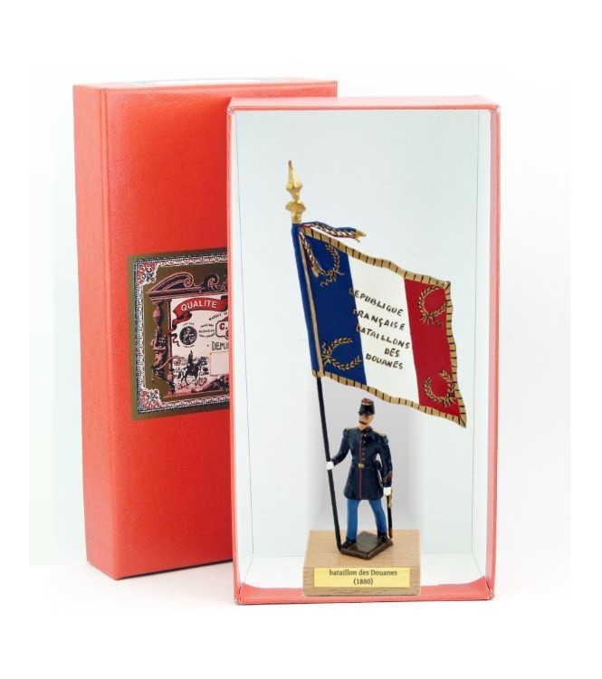 porte-drapeau grand modèle des douaniers (IIIe république) en coffret rouge