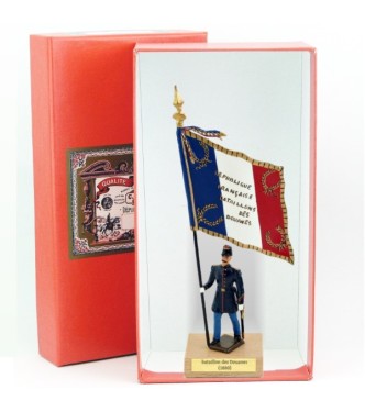 porte-drapeau grand modèle des douaniers (IIIe république) en coffret rouge