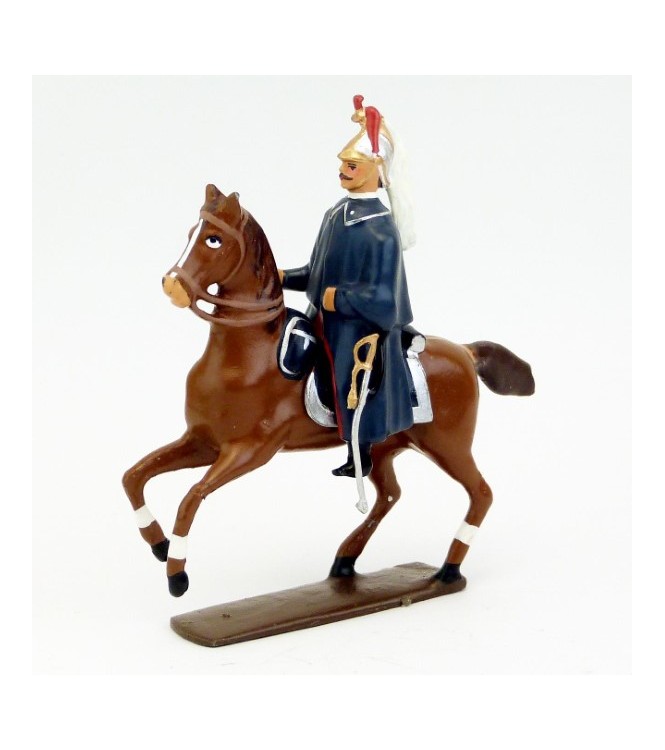 officier des dragons en capote, tenue rouge et bleu