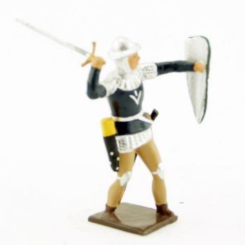 archer anglais, tunique bleue, avec épée en l'air et bouclier