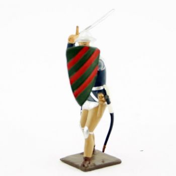 archer anglais, tunique bleue, avec épée en l'air et bouclier