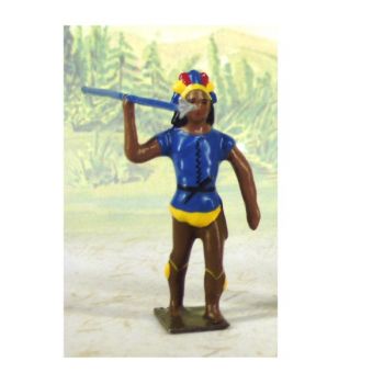 indien debout avec lance en l'air (couleurs bleu, jaune et marron)