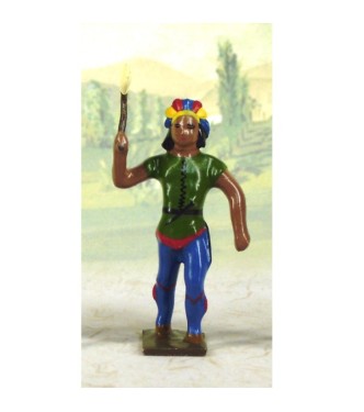 indien debout avec lance en l'air (couleurs bleu, jaune et marron)