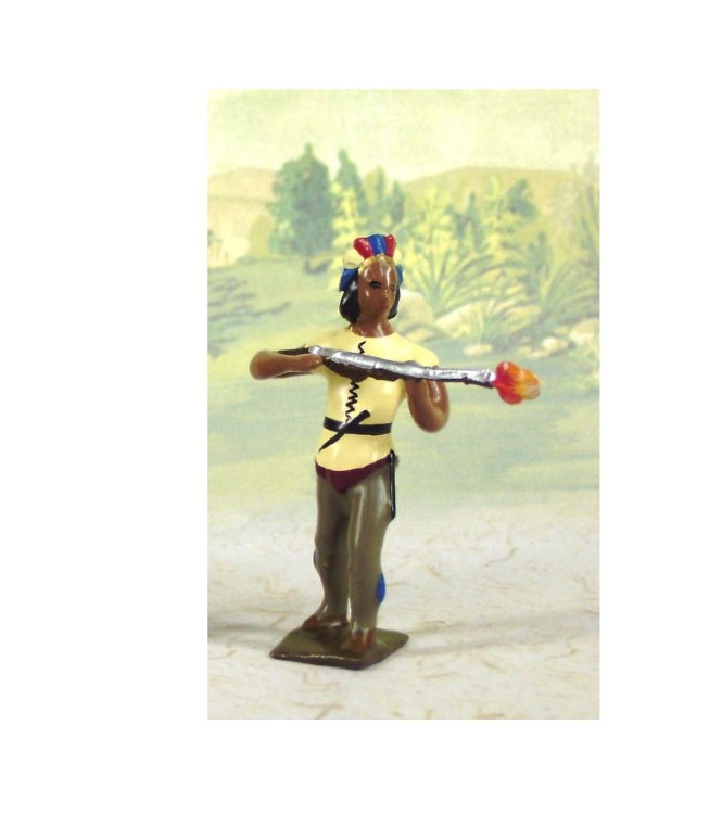 indien debout avec lance en l'air (couleurs bleu, jaune et marron)