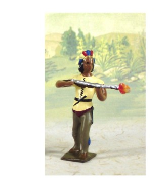 indien debout avec lance en l'air (couleurs bleu, jaune et marron)