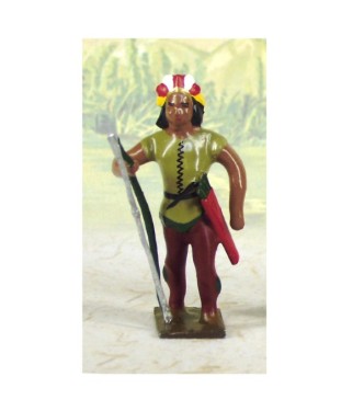 indien debout avec lance en l'air (couleurs bleu, jaune et marron)