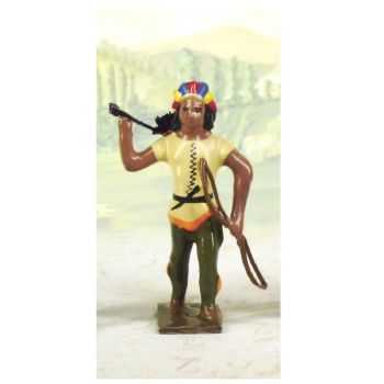 indien debout avec lance en l'air (couleurs bleu, jaune et marron)