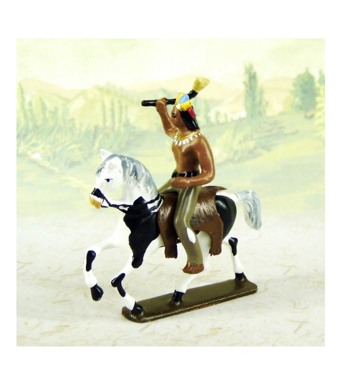 indien debout avec lance en l'air (couleurs bleu, jaune et marron)