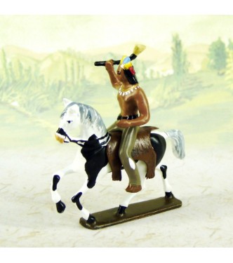 indien debout avec lance en l'air (couleurs bleu, jaune et marron)