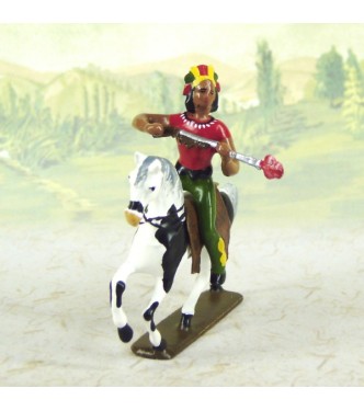 indien debout avec lance en l'air (couleurs bleu, jaune et marron)