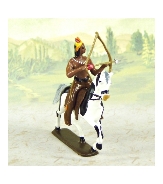 indien debout avec lance en l'air (couleurs bleu, jaune et marron)