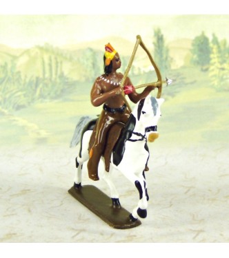 indien debout avec lance en l'air (couleurs bleu, jaune et marron)