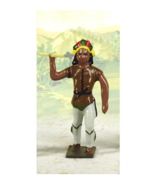 indien debout avec lance en l'air (couleurs marron, vert et gris)