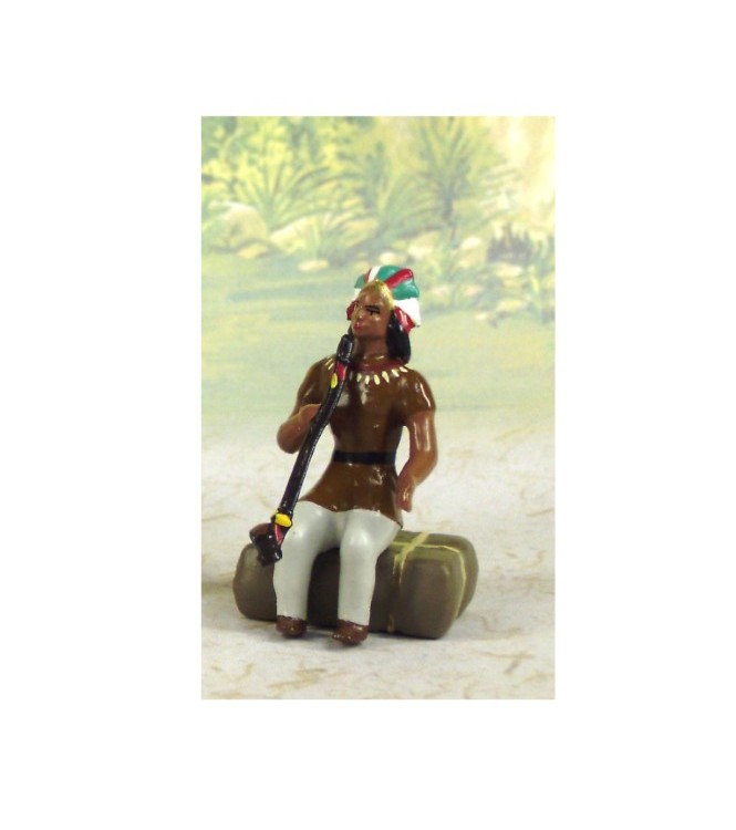 indien assis sur paquetage avec calumet