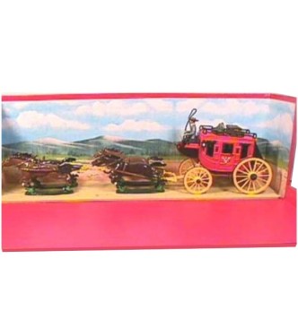 Diligence Wells-Fargo 4 chevaux en coffret diorama