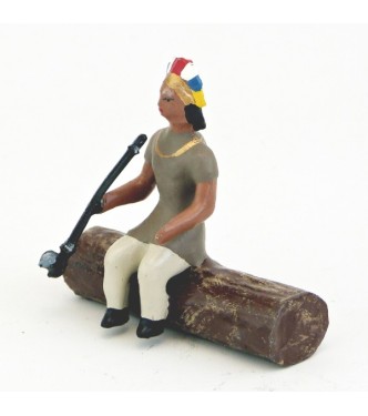 indien assis sur tronc d'arbre avec calumet