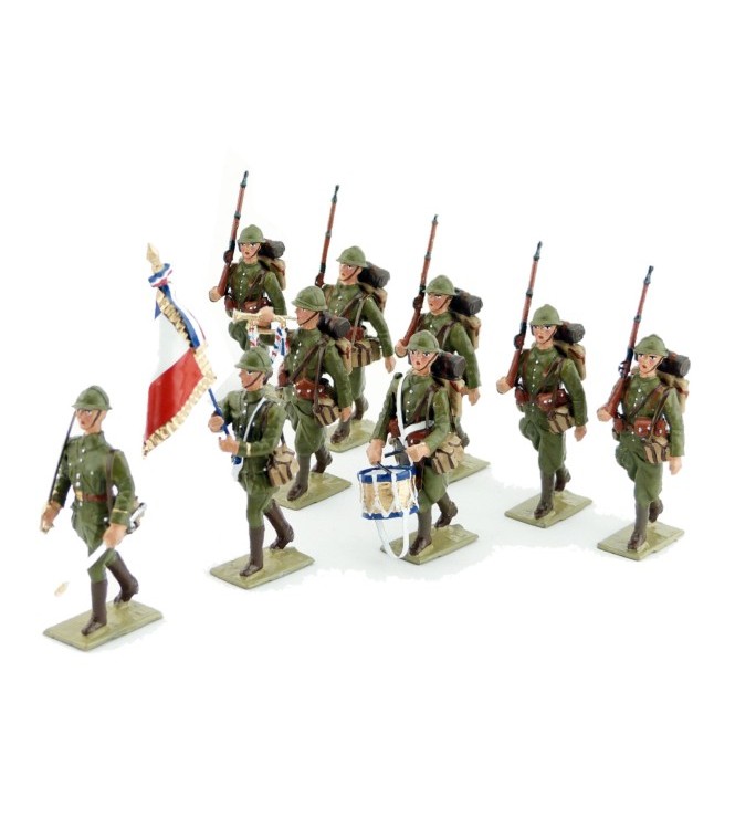Infanterie Française 1939, ens. de 9 piétons (1 off, 1 drap, 1 tamb, 1 tp, 5 ft)
