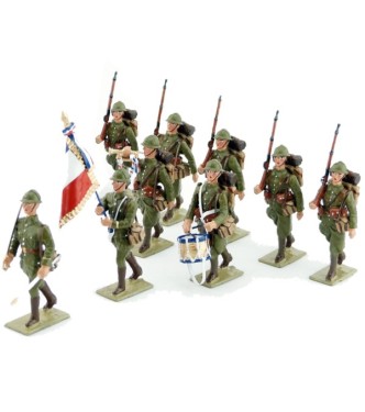Infanterie Française 1939, ens. de 9 piétons (1 off, 1 drap, 1 tamb, 1 tp, 5 ft)