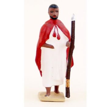 goumier en blanc cape rouge tête nue avec fusil
