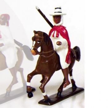 Goumier à cheval cape rouge et chapeau de paille