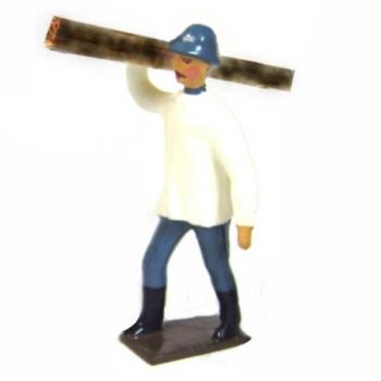 Sapeur du g&eacute;nie, bourgeron et pantalon B.H., transportant poutre