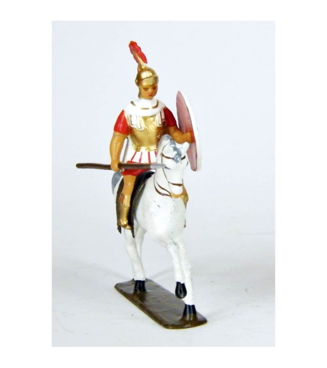 cavalier grec avec lance, cape blanche, tunique rouge