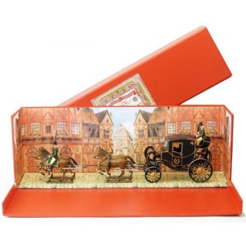 Cornaline de Napoléon 1er tirée par 4 chevaux (gris) en coffret diorama