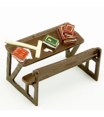 pupitre garni de livres, té, feuilles, ...