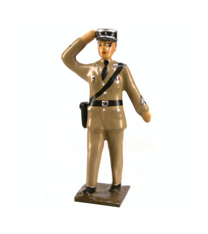 gendarme saluant en tenue dite couleur sable (gendarme de Saint-Tropez)