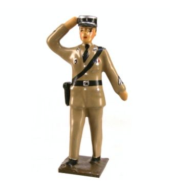 gendarme saluant en tenue dite couleur sable (gendarme de Saint-Tropez)