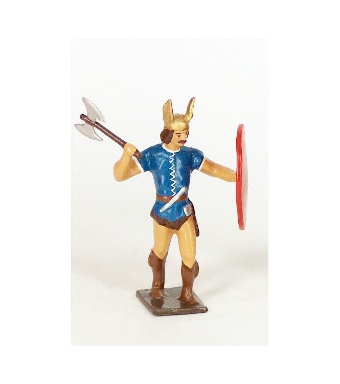 gaulois, casque ailé, avec hache en l'air et bouclier